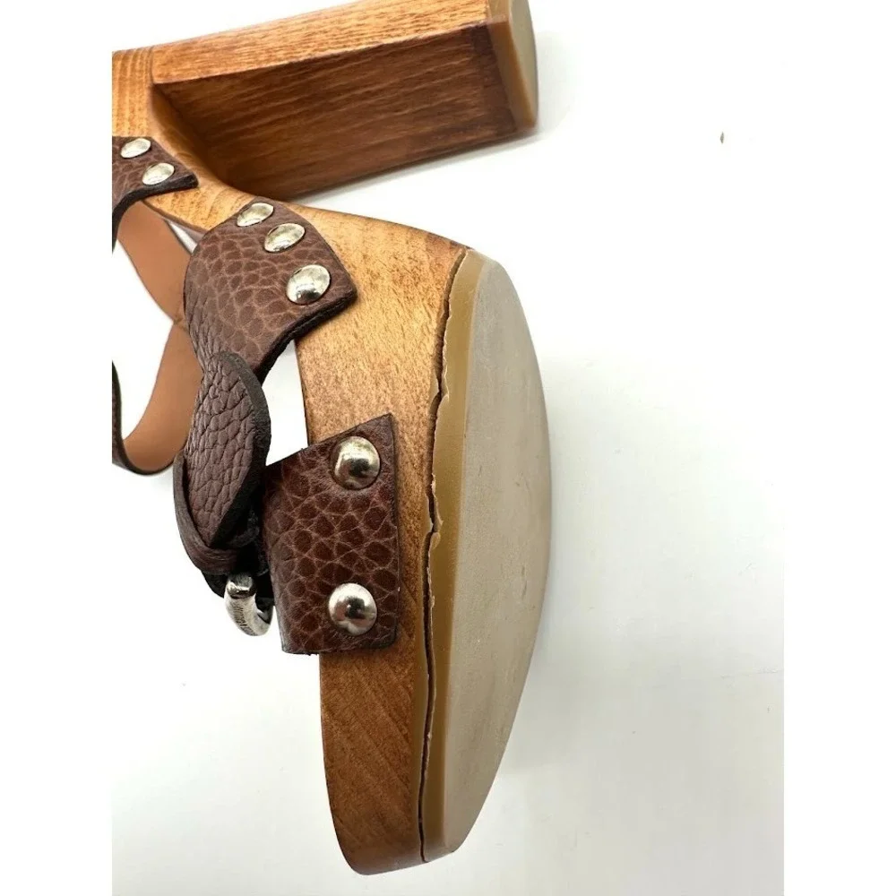 Dolce & Gabbana Wooden Platform Heels Sandals Brown Leather Italy 35.5 NEW DEFEC
